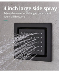 Cascada Thermostatic 14 x 20 Inch square LED Shower System with 4-Way Shower Mixer, Rainfall, 4 Massage Jets Spray Body Shower Set and Hand Shower shower head with handheld rain LED rainfall 4 knob handle shower heads high pressure black hand held system holder waterfall spray matte gold kit chrome oil rubbed bronze mixer ceiling mount 4 way thermostatic square showers 4 jets spray body massage