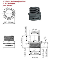 G Thread (Metric BSPP) Female to NPT Male Adapter - Lead Free (1" x 1")