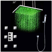 showerhead system rain head shower handheld set complete led bathroom waterfall heads light rainfall Thermostatic 6 Massage Jets Spray Body Shower Set for lights bathroom set Antique Brushed Brass Finish color change wall complete shower set bathroom