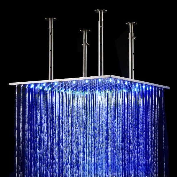 showerhead system rain head shower handheld set complete led waterfall heads light rainfall square Double-Function Valve and Brass Handheld Shower Rain Shower System remote controller light bathroom set remote control color change Bathroom Shower Set