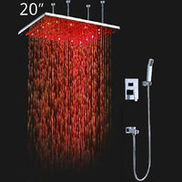 showerhead system rain head shower handheld set complete led waterfall heads light rainfall square Double-Function Valve and Brass Handheld Shower Rain Shower System remote controller light bathroom set remote control color change Bathroom Shower Set