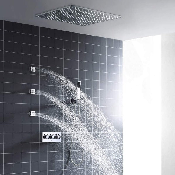 20" Square LED Ceiling Mounted Thermostatic Shower System - Cascada Showers