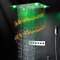 shower head with handheld rain Curtain LED multicolor built in Bluetooth speaker shower heads hand held system holder rainfall waterfall SPA mist matte black gold kit chrome oil rubbed bronze 6 knob valve mixer ceiling mount remote control app system