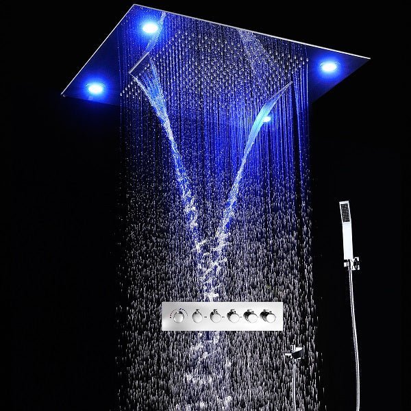 23"x31" Luxurious Classic Design recessed waterfall & rainfall LED shower system – 6 mode - Cascada Showers