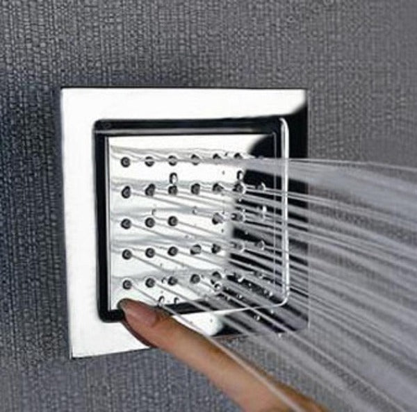 23"x31" Luxurious Classic Design recessed waterfall & rainfall LED shower system – 7 mode - Cascada Showers Cascada Luxurious Design 23"x31" LED Shower System, 6 Functions (Rainfall, Waterfall, Curtain, Misty, Body Jets & Handheld) & Remote App for lights 