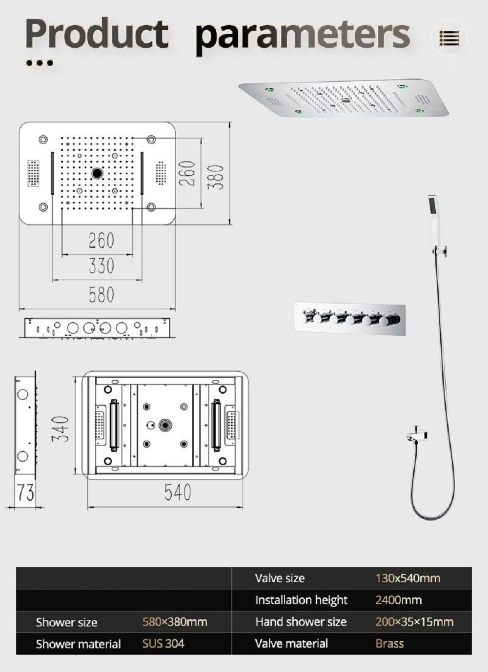 15”x23” Rectangle Music LED Shower Set