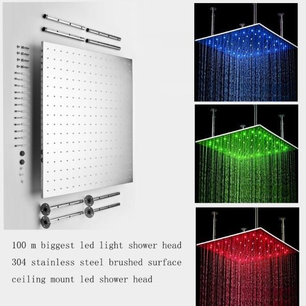 Cascada Luxury Bathroom Shower Set with Luxury Water Power LED Shower Head (Ceiling Mount) Rainfall Thermostatic 6 Massage Jets Spray Body Shower Set  showerhead system rain head shower handheld set complete led bathroom waterfall heads light rainfall Thermostatic 6 Massage Jets Spray Body Shower Set for lights bathroom set Antique Brushed Brass Finish color change wall complete shower set bathroom40" Luxury Ceiling Mount LED Rainfall Thermostatic Shower Set - Cascada Showers