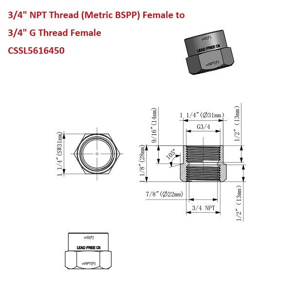 Cascada g thread adapter; Cascada npt adapter; plumbing adapter; pipe fitting adapter; water connection adapter; g thread to npt adapter; bspp to npt adapter; lead free pipe fitting adapter; npt female adapter; showerhead adapter for npt; g thread adapter; bsp to npt adapter; lead free npt adapter for faucet; universal npt female adapter; npt female adapter for showerhead; leakproof g thread to npt adapter; brass g to npt adapter for diy plumbing