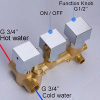 Cascada Luxury 14" x 20" Square Ceiling Mounted LED Shower System With 2-Way Thermostatic Valve (3 knobs), 2 Mode Function (Rainfall & Handheld Shower) shower head with handheld rain White LED & NON LED rainfall 3 valve handle shower heads high pressure black hand held system holder matte fixtures gold kit chrome oil rubbed bronze mixer modern ceiling mount 2 way thermostatic square showers system