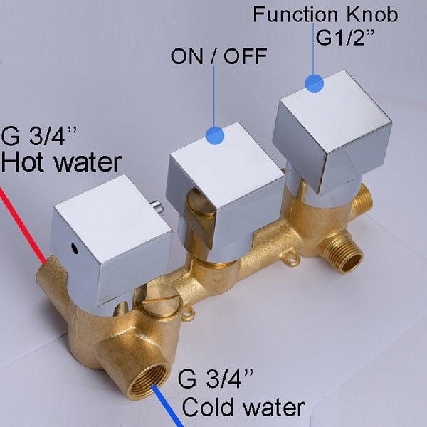 Cascada Luxury 14" x 20" Square Ceiling Mounted LED Shower System With 2-Way Thermostatic Valve (3 knobs), 2 Mode Function (Rainfall & Handheld Shower) shower head with handheld rain White LED & NON LED rainfall 3 valve handle shower heads high pressure black hand held system holder matte fixtures gold kit chrome oil rubbed bronze mixer modern ceiling mount 2 way thermostatic square showers system