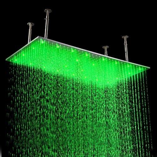 8"x16" Ceiling Mount Rainfall LED Shower Head, include Shower Arm - Cascada Showers system rain head shower handheld set complete led bathroom heads light rainfall 