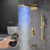 Cascada Luxury 22” Music LED shower system (Wall Mounted) with Single Valve & LCD Display, 3 function (Rain, Waterfall & Hand Shower) & Remote Control 64 Color Lights (Matt Black) cascada system LED bluetooth shower head with handheld speaker hot cold music rain rainfall musical light showerhead body spray jet waterfall lifting rod wall mounted high pressure thermostatic mixer black matte chrome oilrubbed bronze remote control