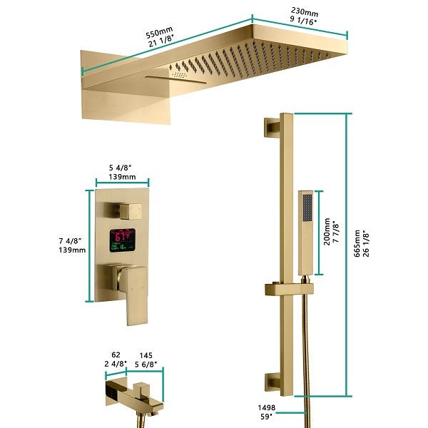 Cascada Luxury 22” Music LED shower system (Wall Mounted) with Single Valve & LCD Display, 3 function (Rain, Waterfall & Hand Shower) & Remote Control 64 Color Lights (Matt Black) cascada system LED bluetooth shower head with handheld speaker hot cold music rain rainfall musical light showerhead body spray jet waterfall lifting rod wall mounted high pressure thermostatic mixer black matte chrome oilrubbed bronze remote control