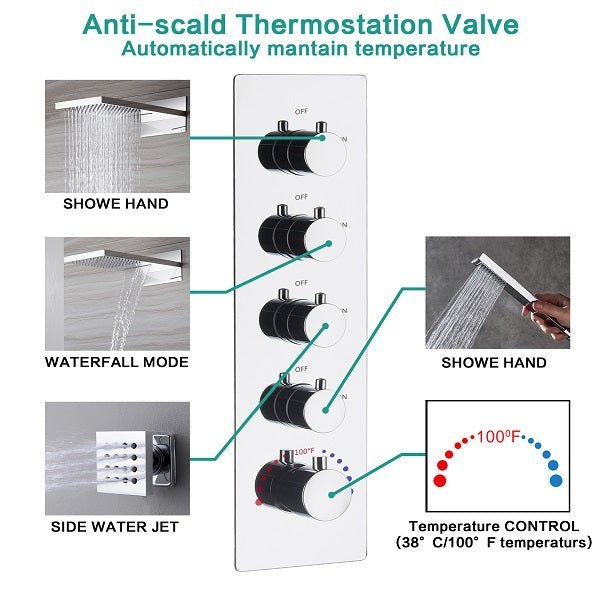 9"x22” Music LED shower system with Bluetooth Speaker - Cascada Showers