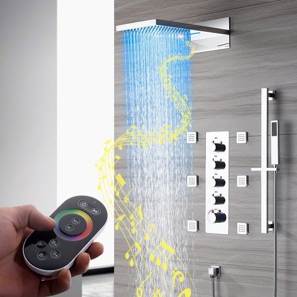 9"x22” Music LED shower system with Bluetooth Speaker - Cascada Showers