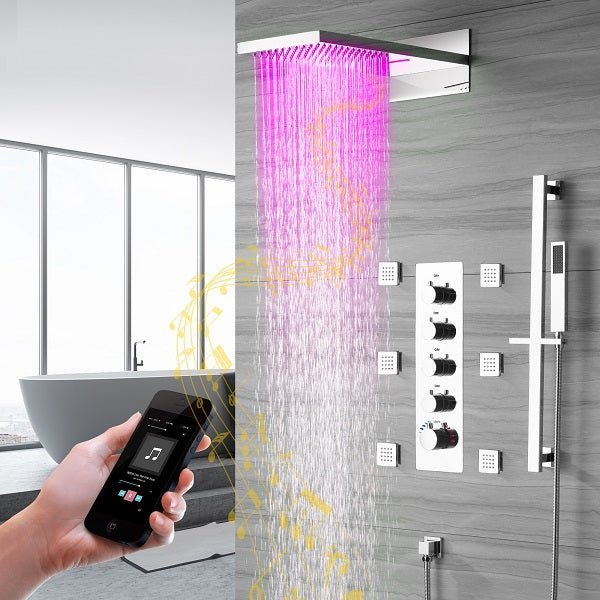 9"x22” Music LED shower system with Bluetooth Speaker - Cascada Showers