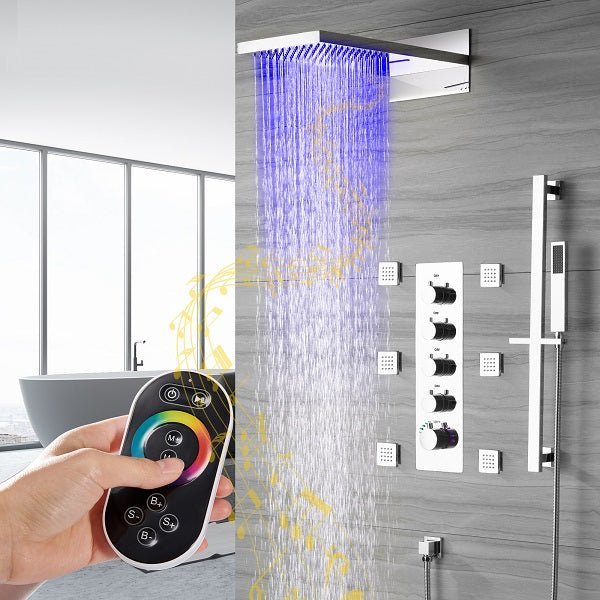 9"x22” Music LED shower system with Bluetooth Speaker - Cascada Showers