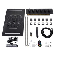 Cascada Luxury 15”x23” Music LED shower system with built-in Bluetooth Speakers, 5 functions (Waterfall, Rain, Rain Curtain, body jets) & Remote Control 64 Color Lights cascada system LED bluetooth shower head speaker hot cold music rain rainfall musical lights showerhead body spray jets waterfall misty ceiling mounted handheld high pressure multicolor holder matte black chrome oil rubbed bronze mixer remote control