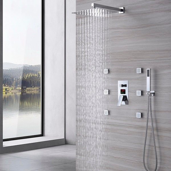 Cascada Digital 12” Wall Mounted Shower System with Single Handle & LCD Display, 3 Functions