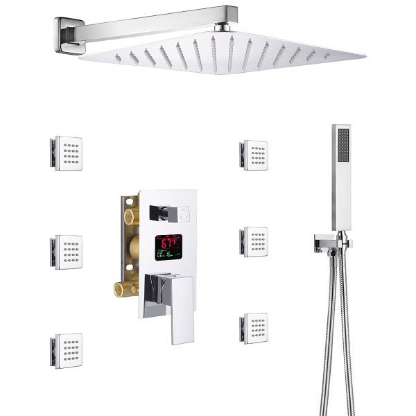 Cascada Digital 12” Wall Mounted Shower System with Single Handle & LCD Display, 3 Functions