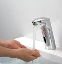 Cascada Touch Free Automatic Sensor Sink Faucet with Temperature Control Handle (Hot & Cold), Chrome touchless faucet bathroom sensor adapter restroom automatic sink hands free chrome vanity faucets touch brass material water contemporary design hot cold mixing valve plated sensors faucet heavy duty automatically turned on-off low power consumptions