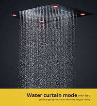 Cascada Classic Design 23"x31" Large shower Set with Waterfall LED rectangle recessed 4 function shower head, massaging body jets & handheld, remote control, Stainless Steel showerhead system rain head shower handheld set complete led bathroom waterfall heads light rainfall Thermostatic 6 knob Shower Set for lights bathroom set Antique Brushed Brass Finish color change ceiling mount Rainfall waterfall Rain Curtain SPA Misting complete shower set bathroom rainfall shower head with handheld