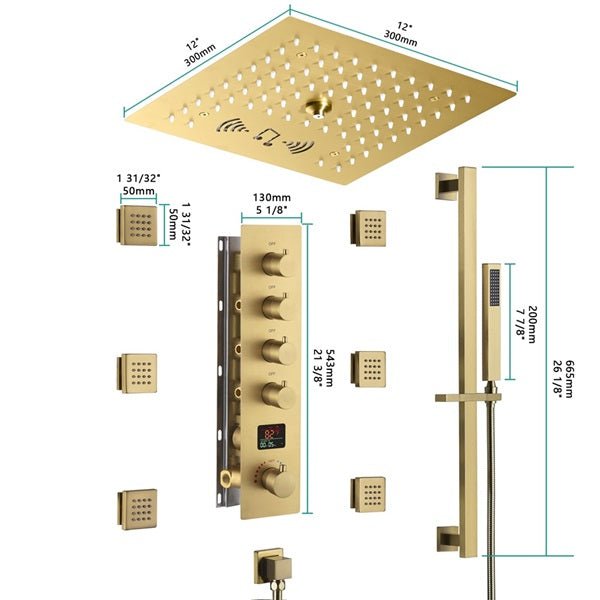 Cascada 12" Turin Digital LED Bluetooth Shower System - Cascada Showers