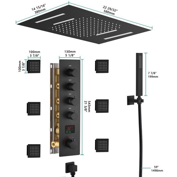 Cascada 15"x23" Trento Digital LED Music Shower System - Cascada Showers