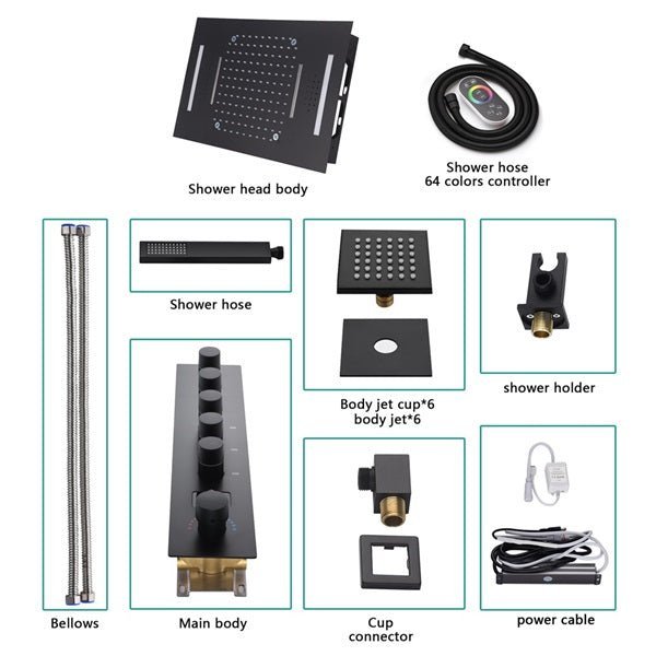 Cascada 15"x23" Trento Digital LED Music Shower System - Cascada Showers