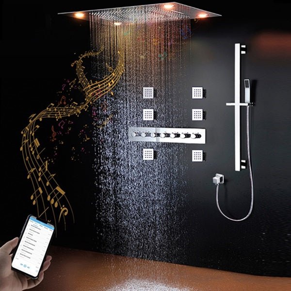 Modern Cascada Recessed LED Shower System with 5 Functions and Adjustable Wall-Mounted Sliding Bar | Cascada Showers | Multi function Shower system, Rainfall Shower Head, Waterfall Showerhead,