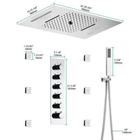 Cascada Luxury 15"x23” Music LED shower system with built-in Bluetooth Speakers,5 function (Rainfall,Waterfall,Misty,body jets & HandShower) & Remote Control 64 Color Lights cascada system LED bluetooth shower head speaker hot cold music rain rainfall musical light showerhead body spray jet waterfall misty ceiling mounted handheld high pressure thermostatic mixer holder black matte chrome oil rubbed bronze remote control