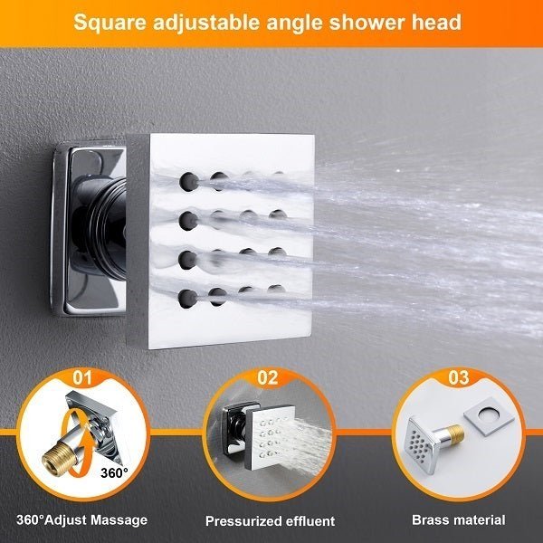 Cascada Luxury 15”x23” Music LED shower system with built-in Bluetooth Speakers, 4 function (Rainfall, Waterfall, Body Jet & Hand shower) & Remote Control 64 Color Lights cascada system LED bluetooth shower head speaker hot cold music rain rainfall musical lights showerhead body spray jets waterfall misty ceiling mounted handheld high pressure multicolor holder matte black chrome oil rubbed bronze mixer remote control