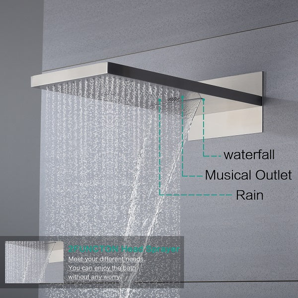Cascada LED shower system; shower head; bathroom accessories; bathroom set; large shower head; shower system; LED shower head; shower head with handheld; wayfair Complete Shower System; LED shower system with built-in Bluetooth Speakers; multicolor LED built in Bluetooth speaker shower heads; music shower system; rain shower head; delta shower head; showerhead; black shower head; shower head with hose; shower hose; hand held shower head; shower head rainfall; rain shower head with handheld spray; 
