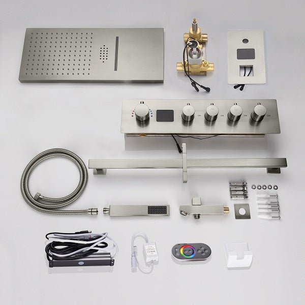 Cascada LED shower system; shower head; bathroom accessories; bathroom set; large shower head; shower system; LED shower head; shower head with handheld; wayfair Complete Shower System; LED shower system with built-in Bluetooth Speakers; multicolor LED built in Bluetooth speaker shower heads; music shower system; rain shower head; delta shower head; showerhead; black shower head; shower head with hose; shower hose; hand held shower head; shower head rainfall; rain shower head with handheld spray; 