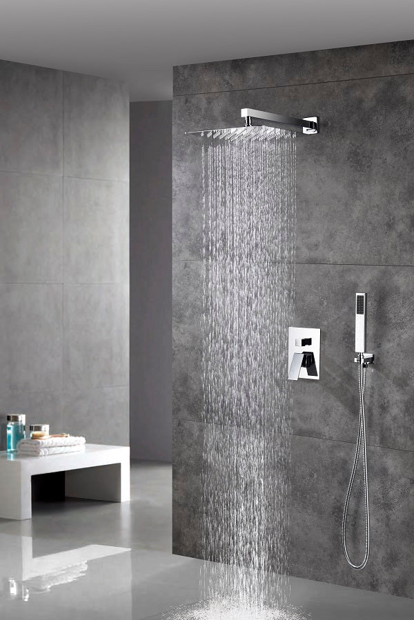 cascada_12_square_shower_system_wall_mounted_with_single_handle_and_square_knob_2_functions_rainfall_and_handheld shower head with handheld single handle valve Cascada shower set black matte flexible fixture rains system brushed nickel showerhead bathroom tops rated heads luxury square knobs thermostatic mixer inner box rainfall hose gold wall mounted shower arm