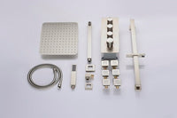 Cascada Luxury 12” Rainfall Shower set (Wall Mounted) with 4 knob thermostatic Valves & 3 functions (Rainfall, Body jets & Hand Shower) shower head with handheld Cascada shower set system black matte flexible brass set fixtures nickel square rain systems brushed showerhead bathroom top rated heads luxury full body jets thermostatic mixer rainfall sprayer spray hose gold wall mounted