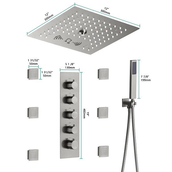 12” Music LED shower system with built-in Bluetooth Speaker Horizon  Direct Depot