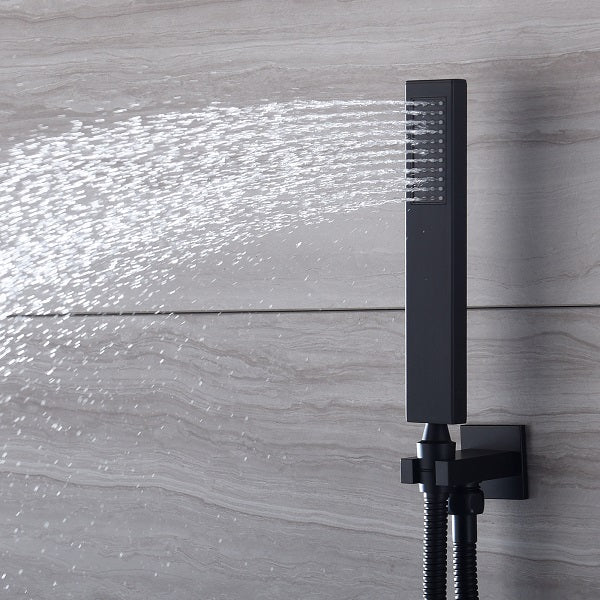 cascada_luxury_15x23_led_shower_system_with_built_in_bluetooth_speakers_4_functions_rainfall_waterfall_body_jets_and_handheld_and_remote_controller_for_led_color_changing shower heads handheld Cascada set system black matte brass nickel rectangular rain showerhead bathroom full body jets thermostatic mixer rainfall gold LEDs Bluetooth speakers hot cold music lights waterfall ceiling chrome oil rubbed bronze remote app