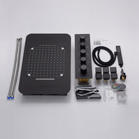 cascada_luxury_15x23_led_shower_system_with_built_in_bluetooth_speakers_4_functions_rainfall_waterfall_body_jets_and_handheld_and_remote_controller_for_led_color_changing shower heads handheld Cascada set system black matte brass nickel rectangular rain showerhead bathroom full body jets thermostatic mixer rainfall gold LEDs Bluetooth speakers hot cold music lights waterfall ceiling chrome oil rubbed bronze remote app