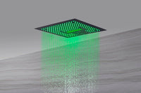 Cascada Luxury 16” Music LED Shower System with Digital Display Valves, 4 Functions (Rainfall, Waterfall, Body jets & Handheld) & Remote App for LED Color Changing shower head with handheld Cascada set system black matte brass nickel square rain showerhead bathroom head full body thermostatic mixer rainfall gold LED Bluetooth speaker hot cold music light jet waterfall ceiling chrome oil rubbed bronze remote app