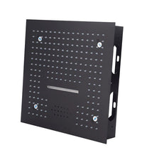 Cascada Luxury 16” Music LED Shower System with Digital Display Valves, 4 Functions (Rainfall, Waterfall, Body jets & Handheld) & Remote App for LED Color Changing shower head with handheld Cascada set system black matte brass nickel square rain showerhead bathroom head full body thermostatic mixer rainfall gold LED Bluetooth speaker hot cold music light jet waterfall ceiling chrome oil rubbed bronze remote app