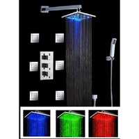 Luxury Shower Set With 12" Square LED Rainfall Ceiling Mount Shower Head - Cascada Showers