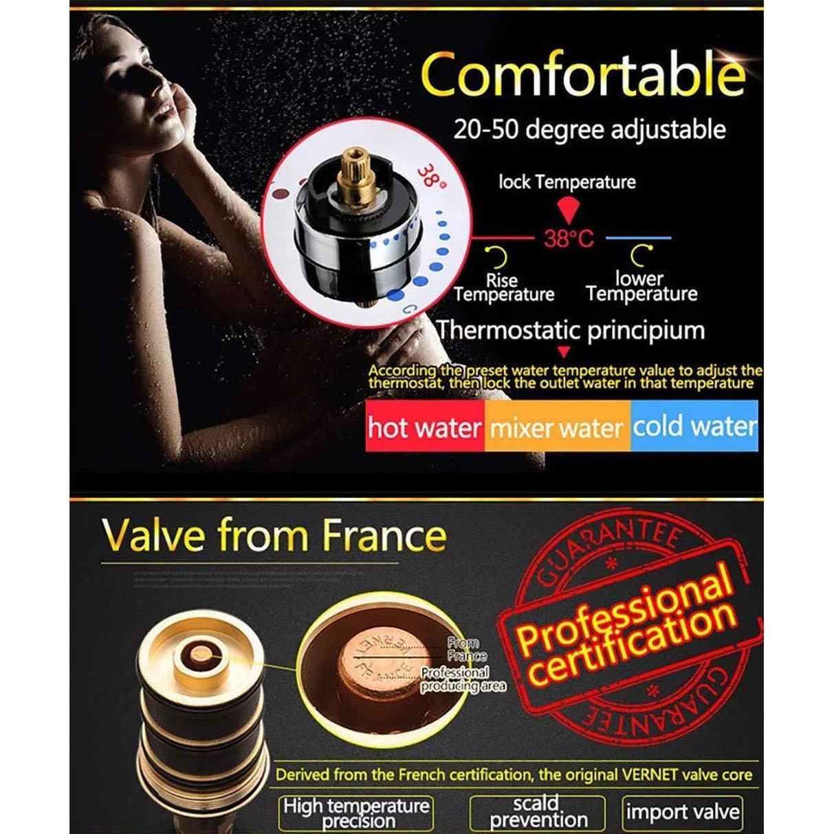 Luxury Shower Set With 12" Square LED Rainfall Ceiling Mount Shower Head - Cascada Showers